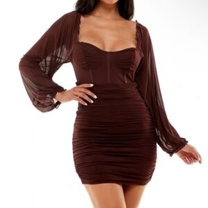 Almost Famous Brown Ruched Bodycon dress